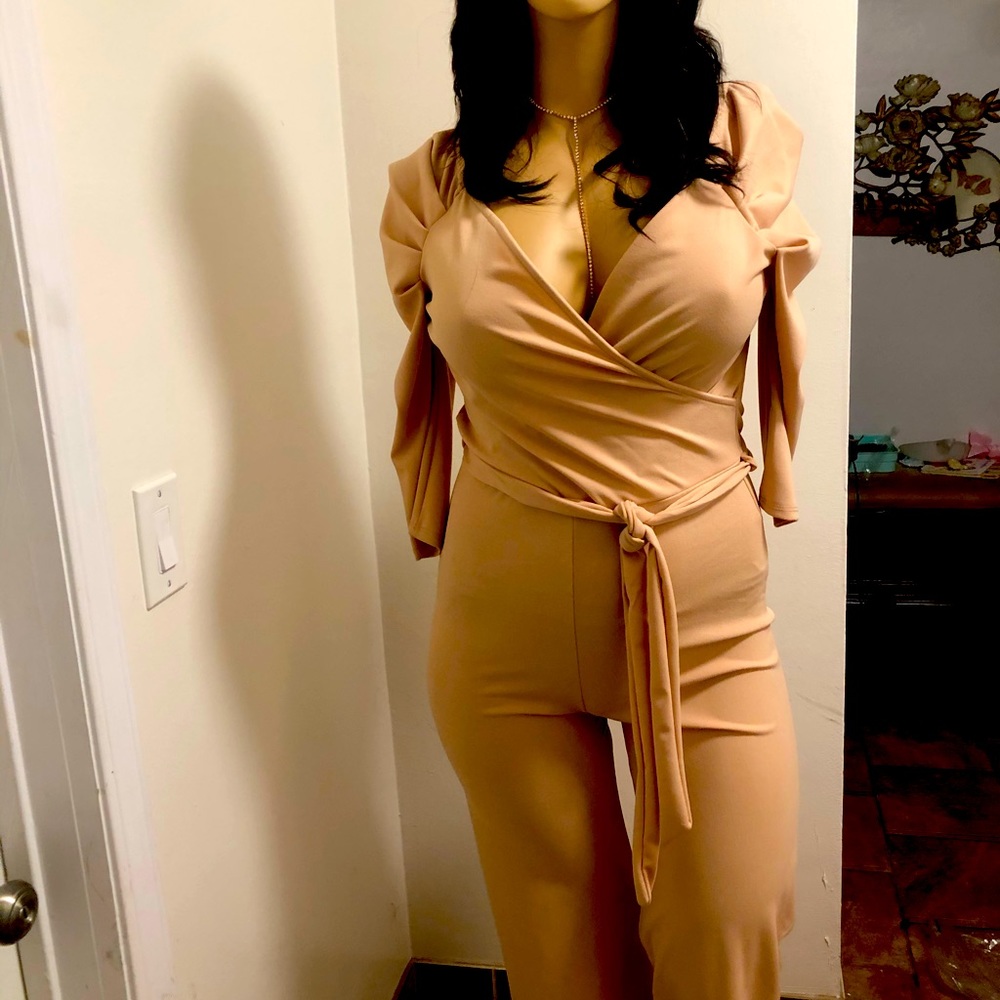 Plus size beige jumpsuit